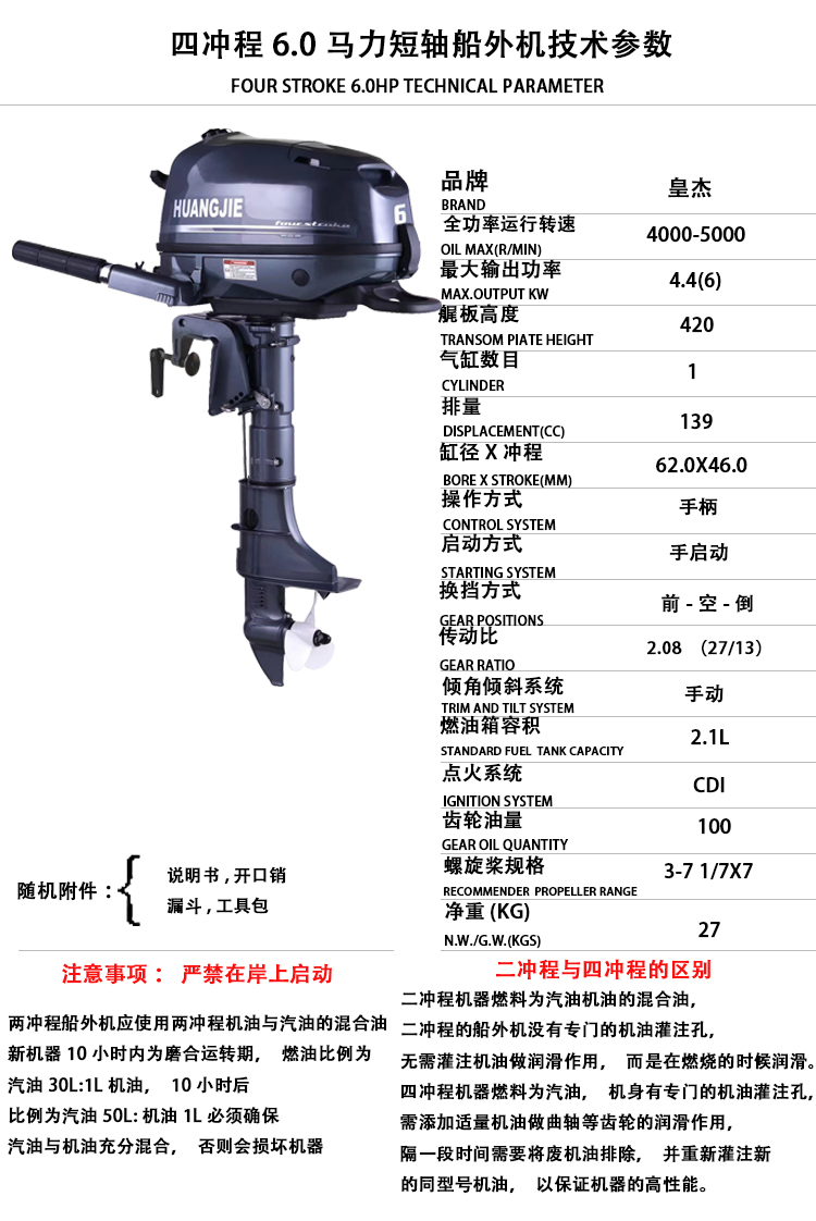 Silniki zaburtowe DDP Huangjie – Outboard Motor 6Hp 4 Stroke recenzja i cena