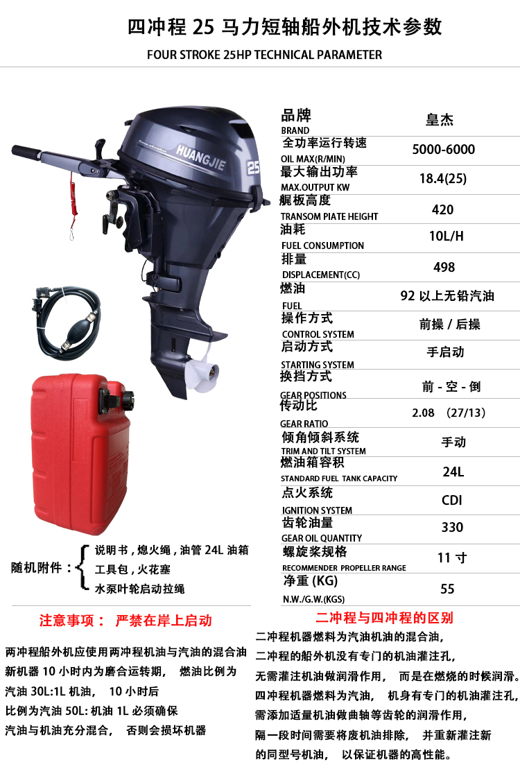 Silnik łodzi Huangjie 4-suwowy – Outboard Motor 4 Stroke 15Hp recenzja i cena